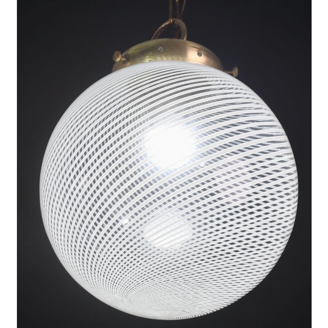 Mid 20th Century Italian Pendant Light With Optic Spiral Glass Globe and Restore Brass For Sale - Image 10 of 10