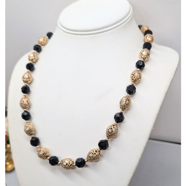 Vintage 1960s Signed Napier Goldtone & Black Beaded Necklace For Sale In Philadelphia - Image 6 of 9
