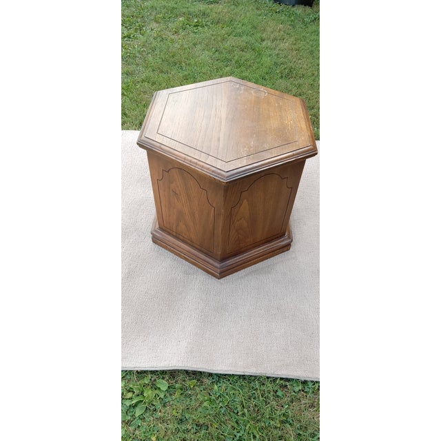 Wood 1960s Mid-Century Modern Double Door Hexagonal Walnut End Table For Sale - Image 7 of 12