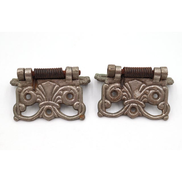 Art Deco Pair of Antique Art Deco Nickel Plated Brass Spring Hinges For Sale - Image 3 of 5