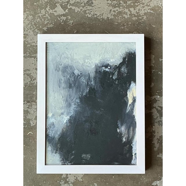 Vintage Black and White Abstract Expressionist Painting For Sale - Image 10 of 12