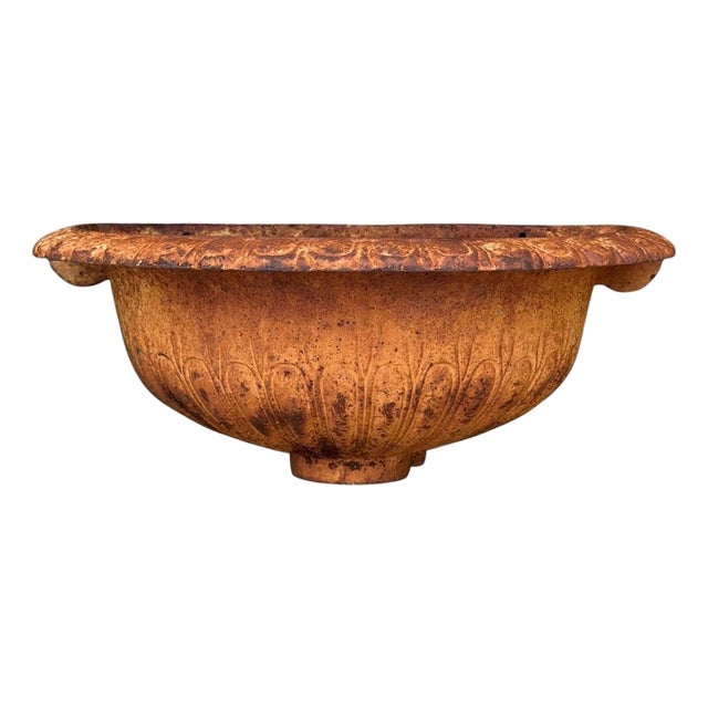 Late 20th Century French Classical Style Cast Iron Half Round Urn Wall Mounted Garden Planter Pot For Sale
