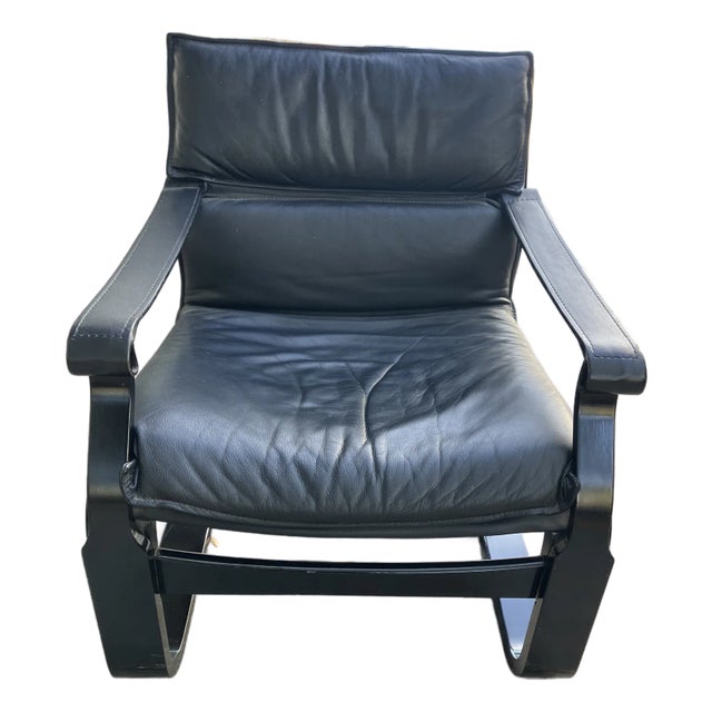Mid Century Modern Swedish Black Leather Ake Fribytter Lounge Chairs -a Pair For Sale
