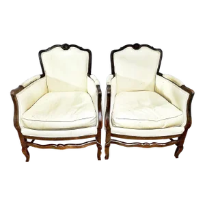 Antique French Country Bergere Club Chairs- a Pair