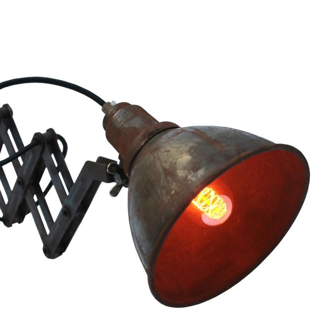 Industrial Vintage Industrial Rusty Brown Metal Scissor Wall Light For Sale - Image 3 of 6
