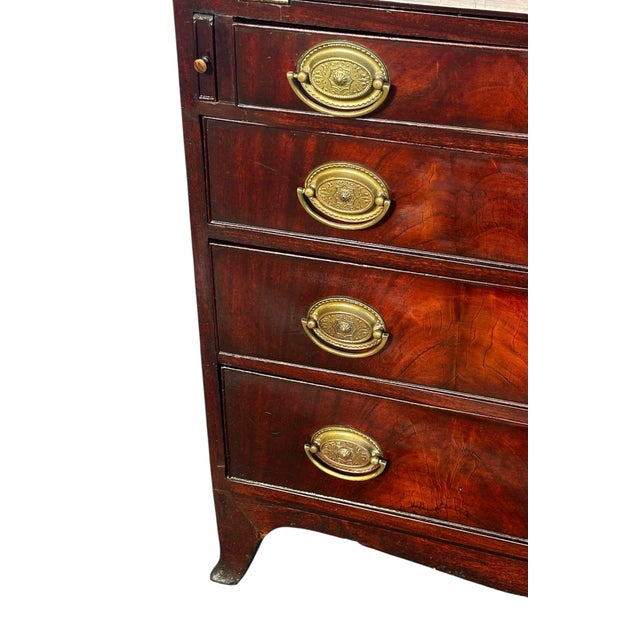 Wood Antique George III Figured Mahogany Slant Lid Writing Desk With Rare Brass Pulls For Sale - Image 7 of 12