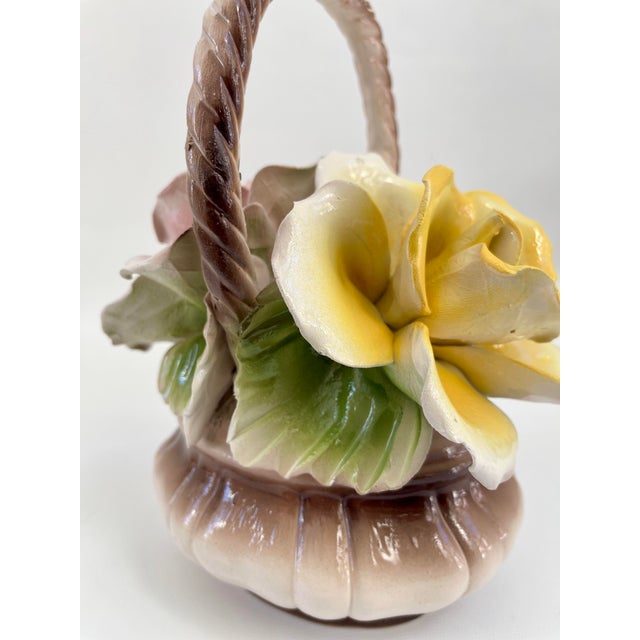Vintage Italian Capodimonte Pink & Yellow Roses Porcelain Centerpiece Basket For Sale - Image 9 of 9