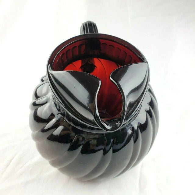Mid 20th Century Mid-Century Anchor Hocking Royal Ruby Swirl Tilted Ball Pitcher For Sale - Image 5 of 7