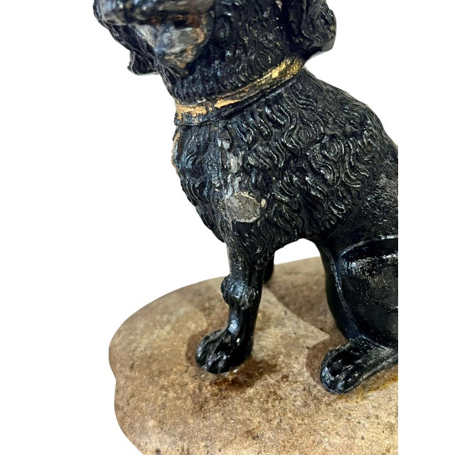 Black Antique French Lead Painted Black Spaniel Dog Seated on a Rock For Sale - Image 8 of 12