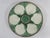 A charming French Faience Longchamp glazed majolica oyster plate with a lighter green basket weave background trimmed with...