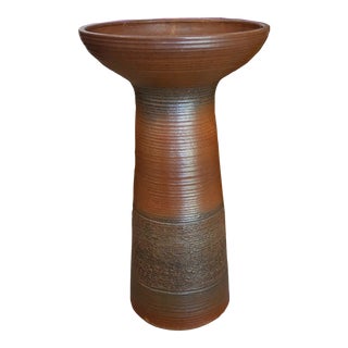 Vintage 1970's Japanese Modernist Studio Pottery Ikebana Pedestal Vase For Sale