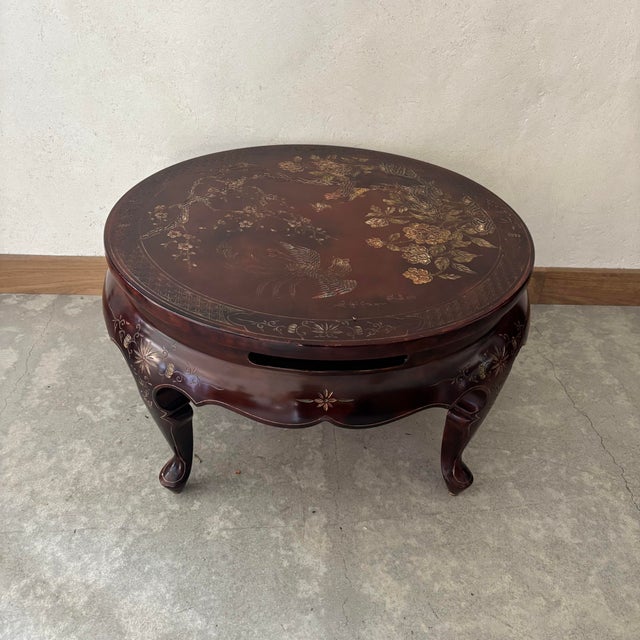Asian Round Wooden Coffee Table For Sale - Image 6 of 6