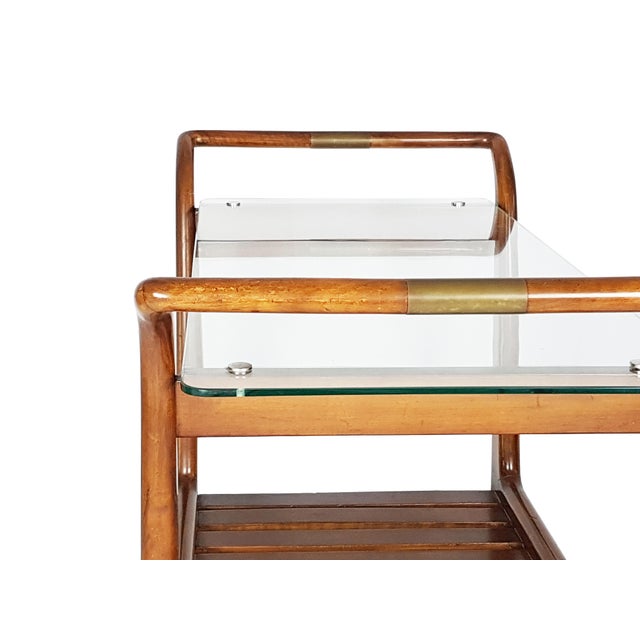 Tan Mid-Century Wood Brass and Glass Trolley attributed to Giovanni Gariboldi, 1950s For Sale - Image 8 of 10