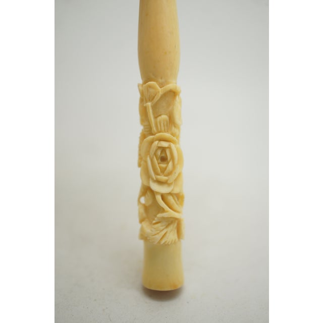 Vintage Hand Carved Bone Cigarette Holder Stick High Relief Foliate Flowers 4" For Sale - Image 9 of 11