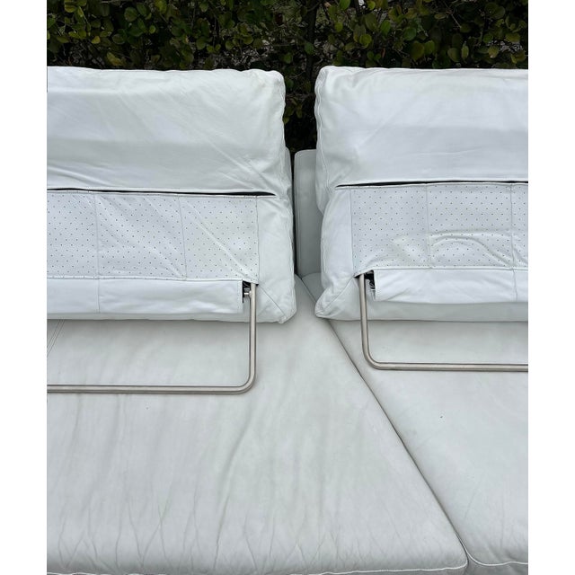 White Rolf Benz Leather Sectional Sofa and Ottoman With Glass Attached Side Table For Sale - Image 8 of 16