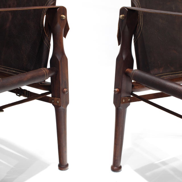 MidCentury Early South African Safari Chairs in Rosewood and Leather