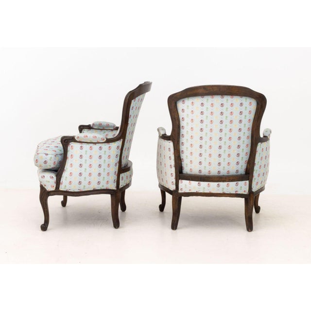 Louis XV Style Blue Upholstered Bergeres, Pair For Sale - Image 12 of 12