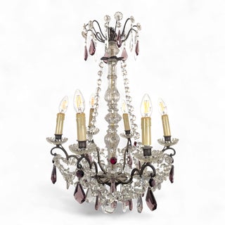 Crystal Chandelier with Bronze Frame and Baluster Stem For Sale