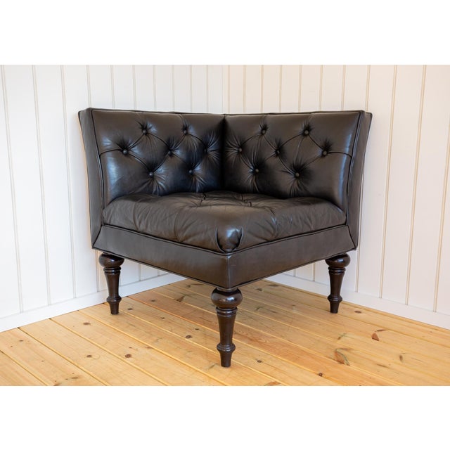 Black Leather Chesterfield Armchair Corner Salon Moschino Haslam Country House Designer, 1990s For Sale - Image 18 of 18