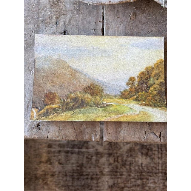 Paint 19th Century Antique Original English Watercolor Painting, Country Road For Sale - Image 7 of 9