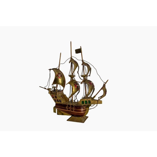 Portuguese Brass Caravel Model Boat Mood Lamp, 1960 For Sale - Image 3 of 9