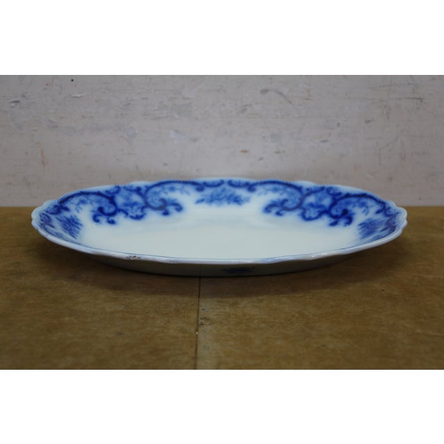 Antique w.h. Grindley Flow Blue Oval Porcelain Platter Tray Centerpiece England For Sale - Image 12 of 12