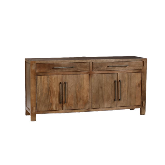 70'' Solid Wood Sideboard Cabinet — Fully Assembled 4-Door Sideboard in Light Walnut For Sale - Image 11 of 15