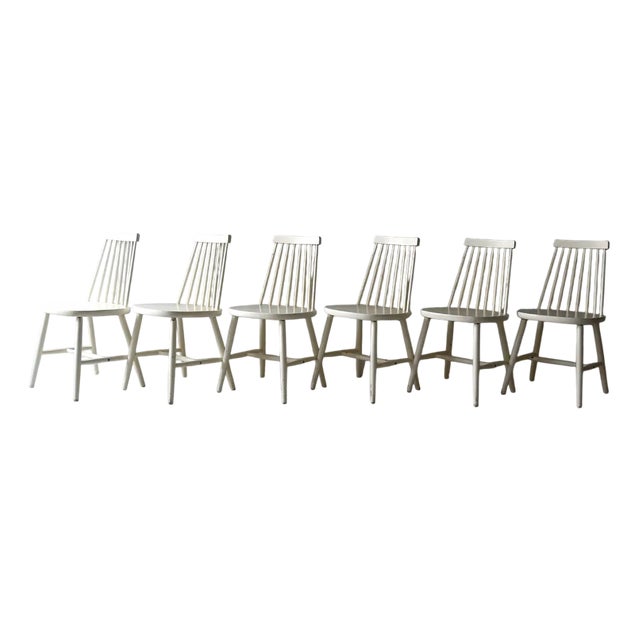 Vintage White Pinstolar Chairs, 1960s, Set of 6 For Sale