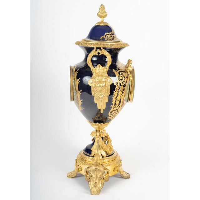 Sèvres Porcelain Mantel Set in Gilded Bronze, 1800s, Set of 3 For Sale - Image 12 of 16