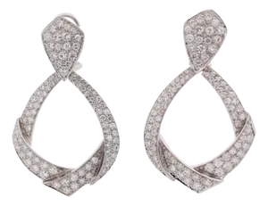 5.1 Carat Pave Diamond 14k White Gold Open Clip-On Drop Earrings, A Pair