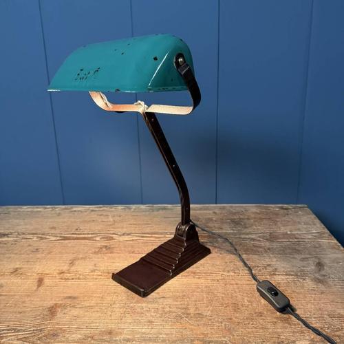 Banker's Lamp withTurquoise Enamel Shade from Erpé, 1930s For Sale - Image 10 of 18
