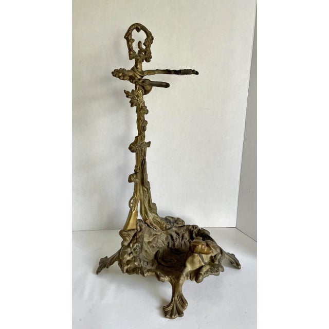 Metal Antique French Brass Hunting Dog Fireplace Tool Set For Sale - Image 7 of 13
