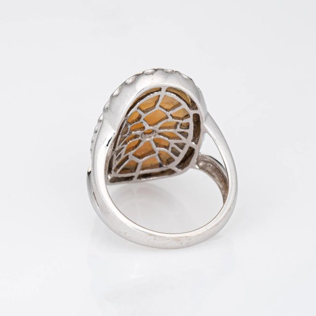 Mid 20th Century 8ct Natural Opal Ring Estate 14k White Gold Large Oval 6.5 Cocktail Jewellery size 6.5 For Sale - Image 5 of 7