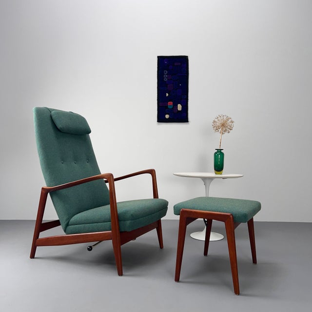 Mid-Century Model 829 High-Back Lounge Chair and Ottoman in Teak and Green Upholstery by Gio Ponti for Cassina, Italy, 1960s, Set of 2 For Sale - Image 10 of 18