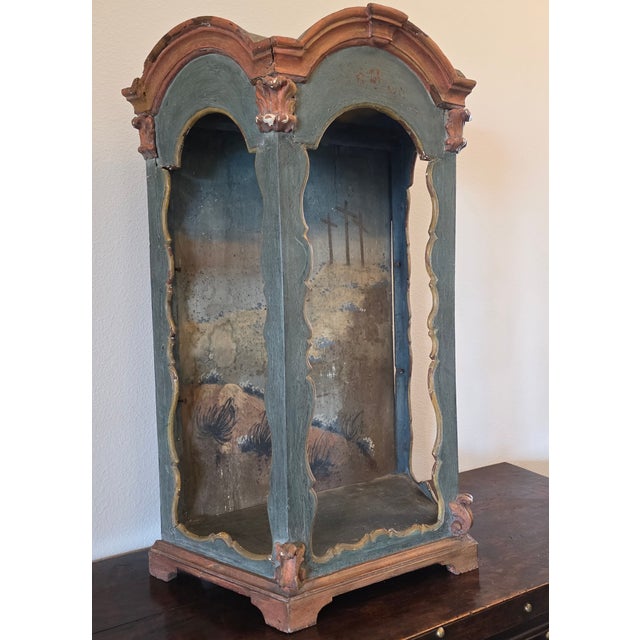 18th Century Italian Venetian Rococo Period Carved Polychrome Painted Wood Niche Shrine For Sale - Image 17 of 18