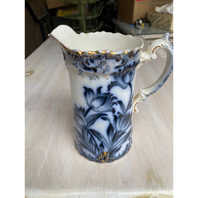 Late 19th Century Antique Late 19th Century Black and White Porcelain Pitcher For Sale - Image 5 of 9