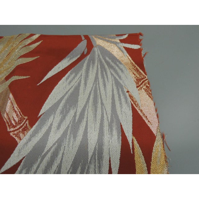 Vintage Orange and Silver Woven Obi Textile Fragment Woven silk and metallic threads. Size: 12"H x 14"W