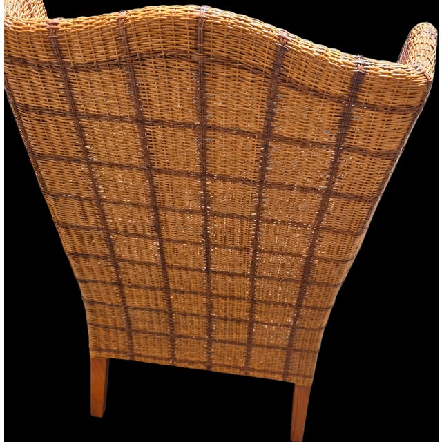 Late 20th Century Pair of Palecek Woven Rattan Wingback Lounge Chairs With Rolled Arms For Sale - Image 9 of 15