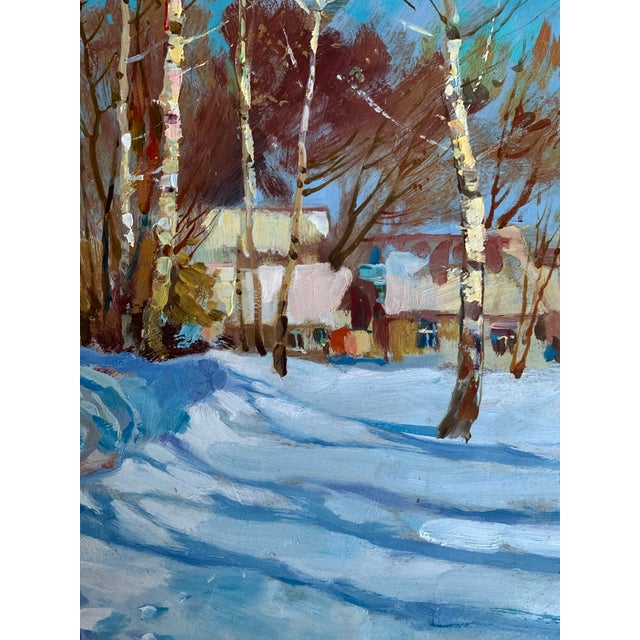 Sky Blue Oil Painting Sunny Winter Day Yuriy Suprunchuk For Sale - Image 8 of 12