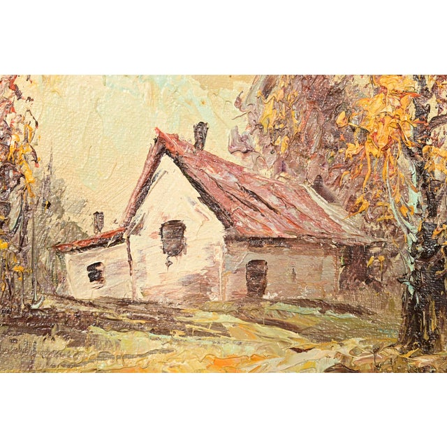 Mid 20th Century Original Artist Signed Impressionist Rural Landscape Oil on Canvas Painting of Cottage in Carved Giltwood Frame For Sale - Image 5 of 11