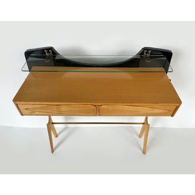 Vintage Brass and Wood Console, 1950s For Sale - Image 3 of 16