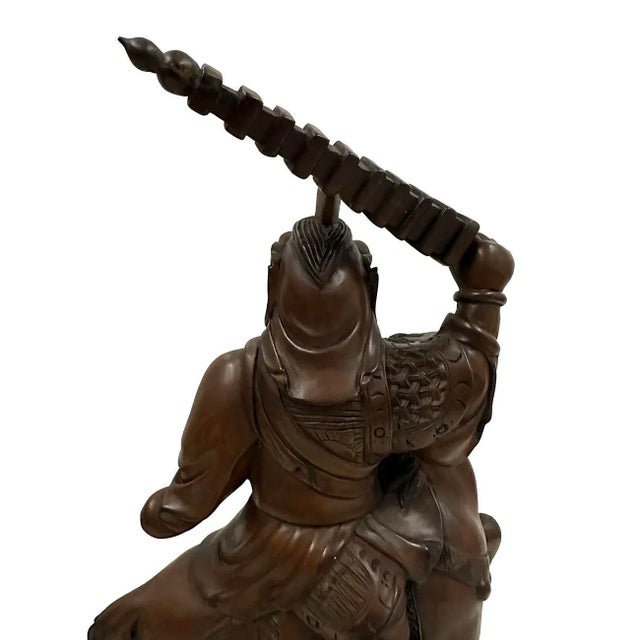 Mid-20th Century Chinese Wood Carved God of Martial Wealth Status For Sale - Image 10 of 11