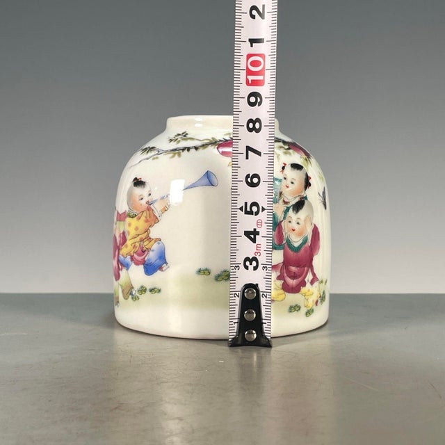 Vintage Famille Rose Porcelain Water Coupe – Boys & Pomegranate Motif, Guangxu Mark For Sale In Los Angeles - Image 6 of 9