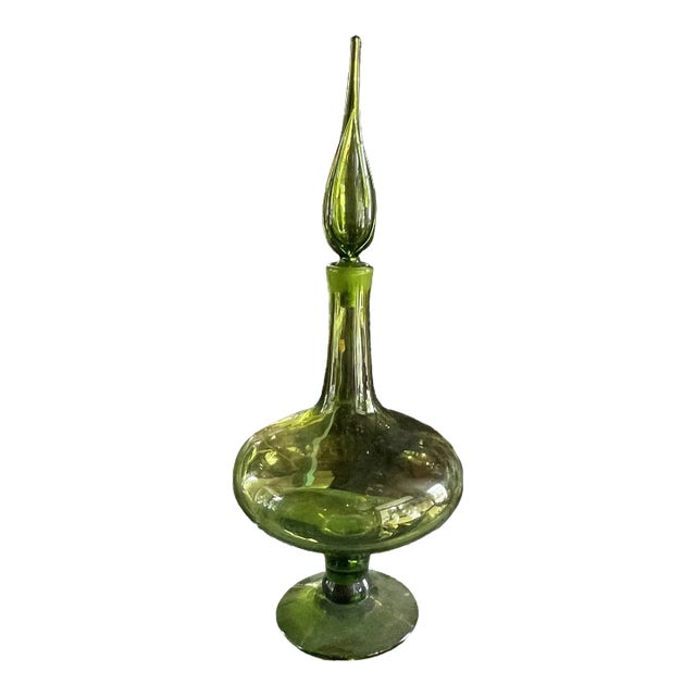 Mid-Century Modern Green Blenko Glass Bottle For Sale