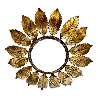 Large Spanish Sunburst Flush Mount in Gilt Metal, 1950 For Sale
