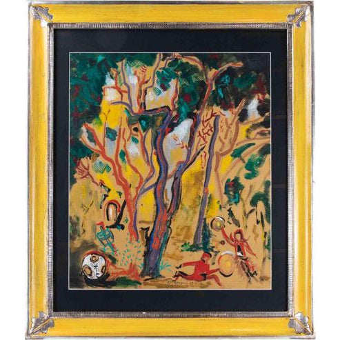 Sirio Pellegrini, In the Wood, Oil on Board Painting, 1974, Framed For Sale