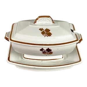 Mid 19th Century A. J. Wilkinson Covered Gravy Bowl and Under Plate