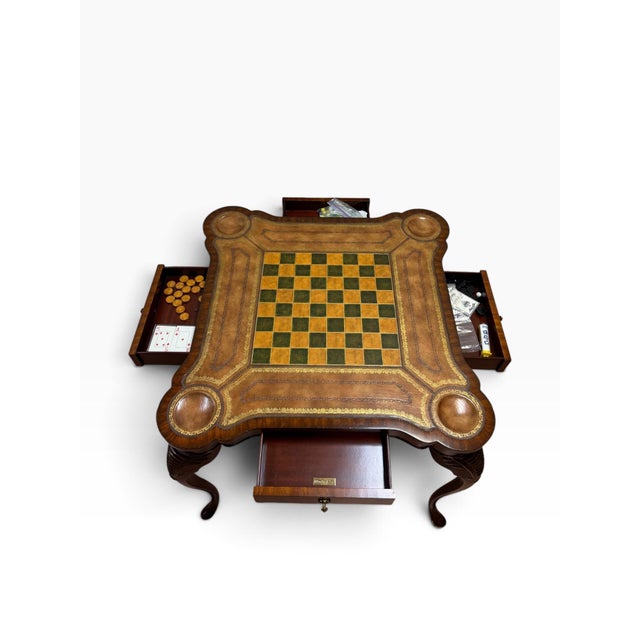 Hollywood Regency Late 20th Century Maitland-Smith Hollywood Regency 5-Piece Game Table & Carved Shell-Back Chairs Set For Sale - Image 3 of 12