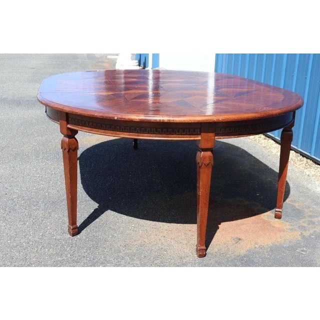 Italian Provincial Paquetry Walnut Dining Table W Leaf For Sale - Image 4 of 13