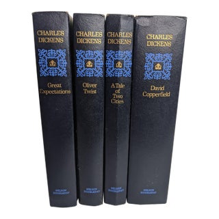 Mid 20th Century Charles Dickens Classics – Set of 4 Navy Blue & Gold Hardcover Booksbooks For Sale